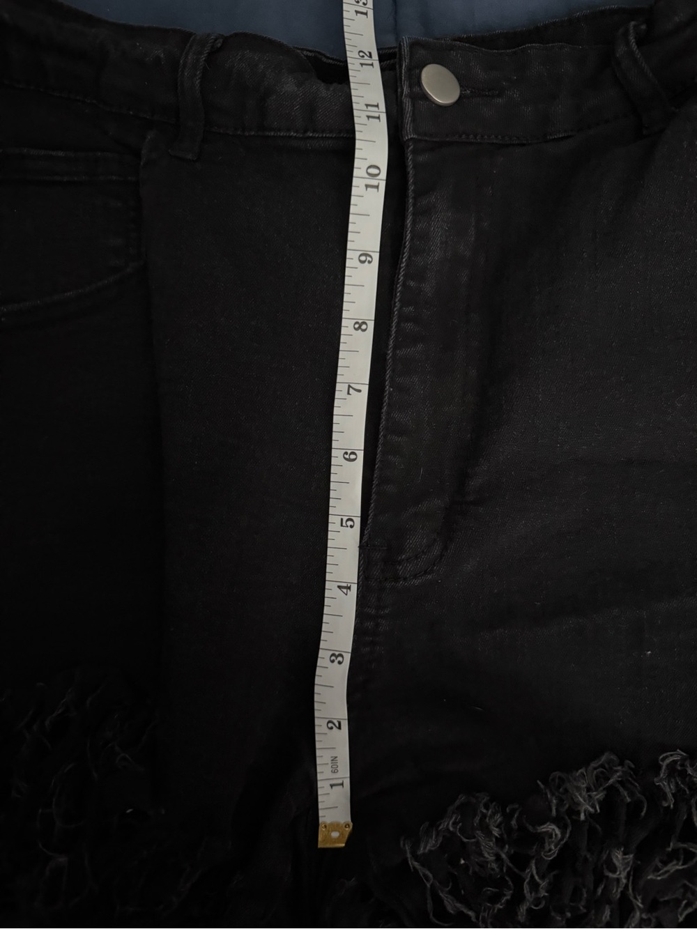 Black Distressed Frayed Hem Denim Shorts - Picture 4 of 7